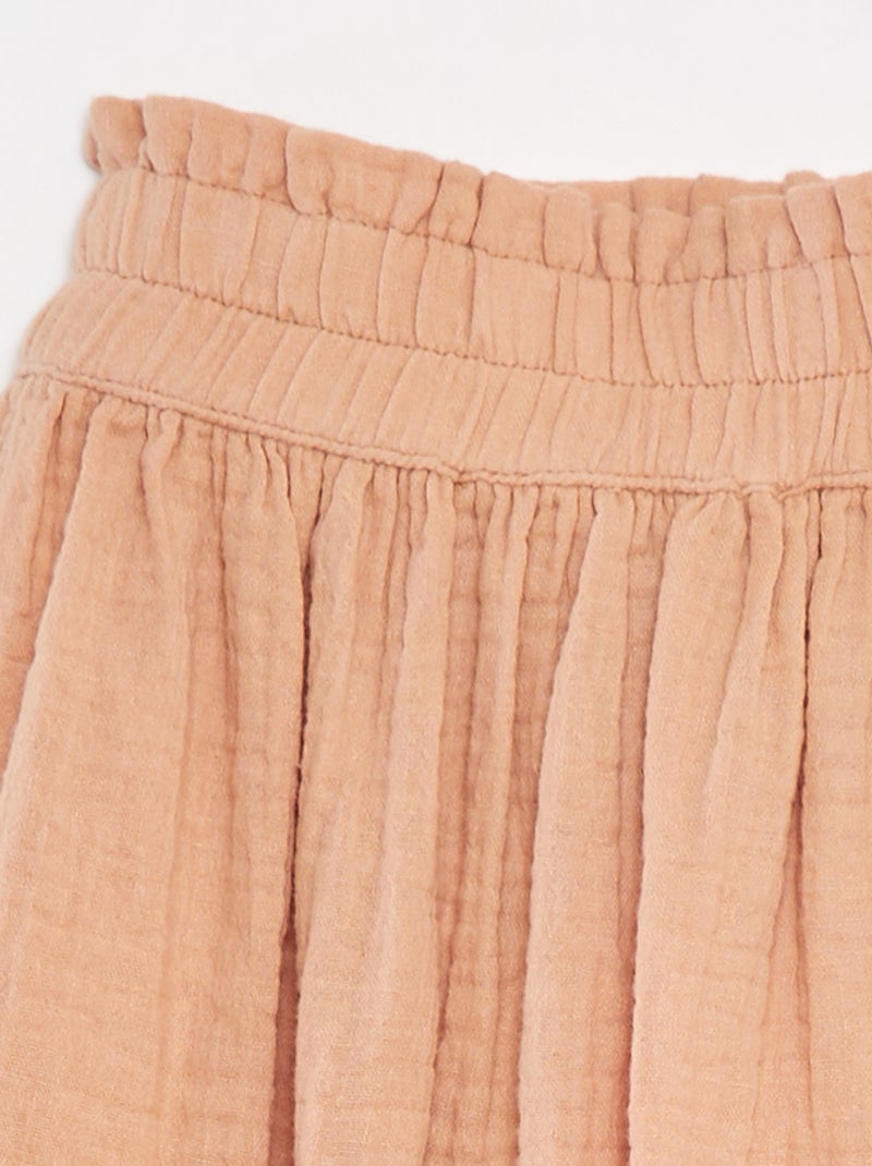 Falda larga de gasa de algodón ROSA - Kiabi