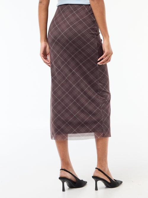 Falda larga de malla con estampado de cuadros - Kiabi