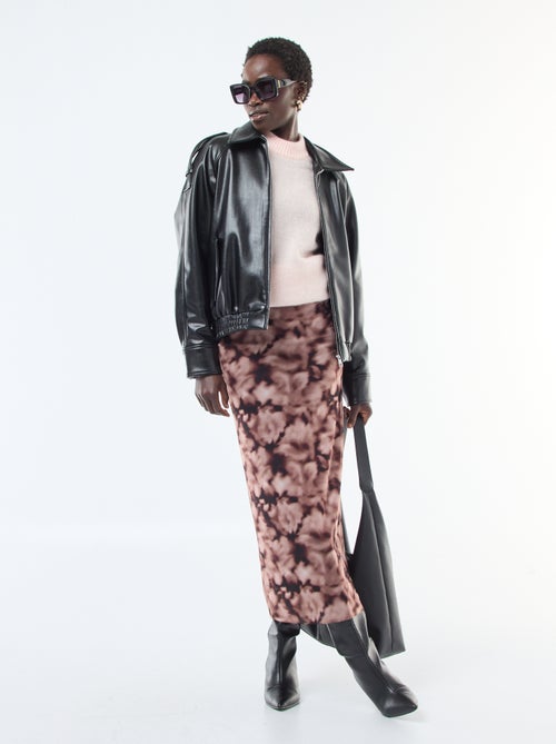 Falda larga de malla con estampado floral - Kiabi