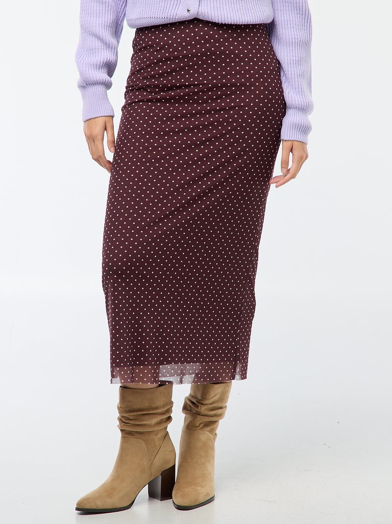Falda larga de malla con lunares Marron - Kiabi