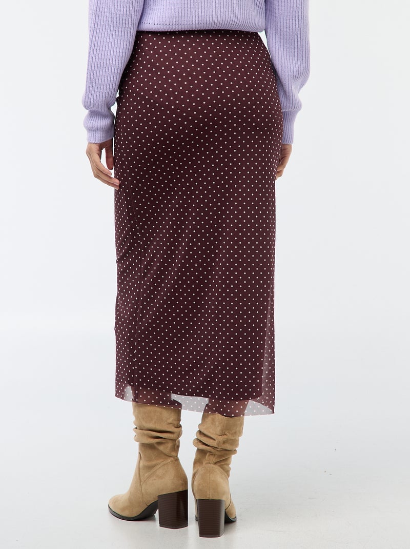 Falda larga de malla con lunares Marron - Kiabi