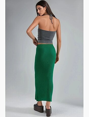 Falda larga de punto acanalado con cintura alta de mi moda my fashion