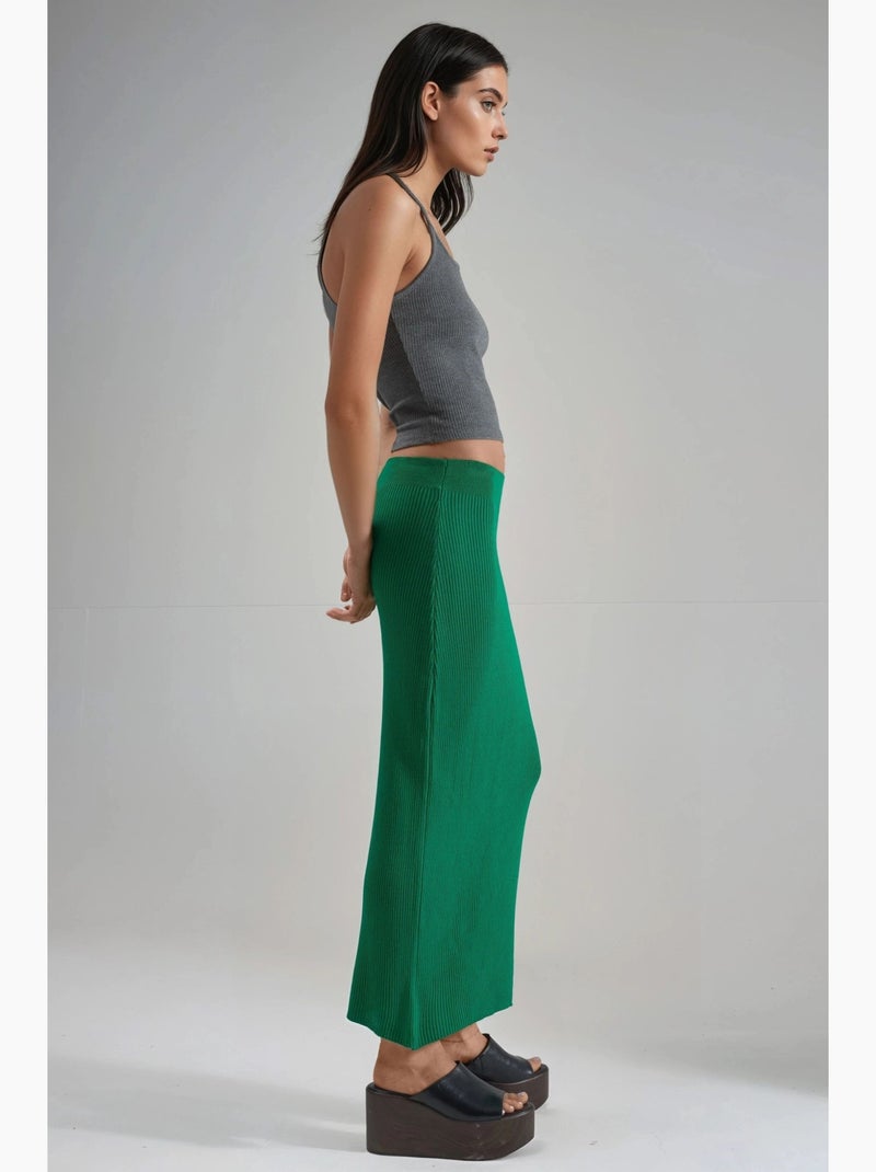 Falda larga de punto acanalado con cintura alta de mi moda my fashion Verde - Kiabi