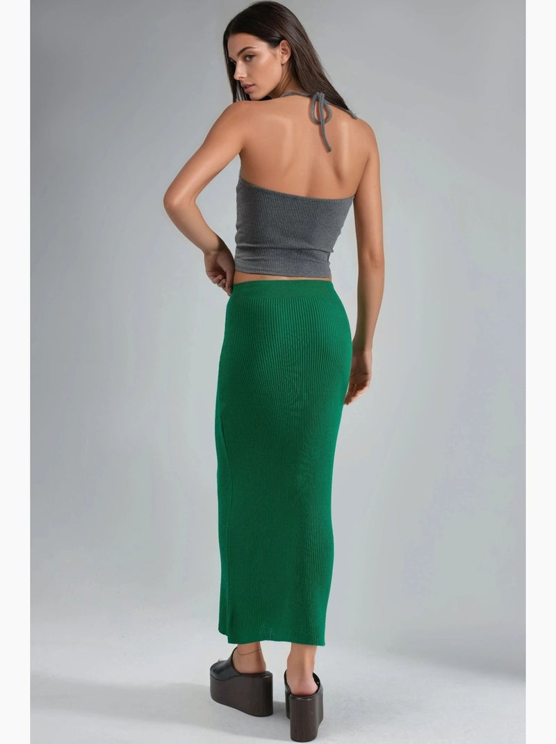 Falda larga de punto acanalado con cintura alta de mi moda my fashion Verde - Kiabi