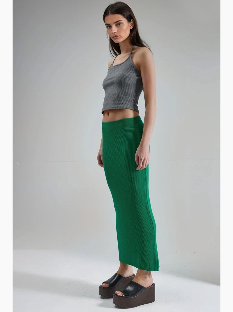Falda larga de punto acanalado con cintura alta de mi moda my fashion Verde - Kiabi