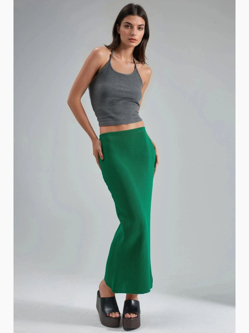 Falda larga de punto acanalado con cintura alta de mi moda my fashion Verde - Kiabi