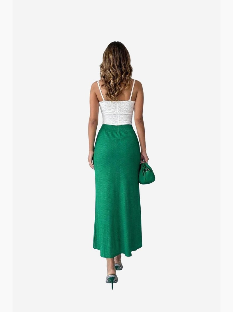 Falda larga de punto acanalado de talle alto my fashion Verde esmeralda - Kiabi