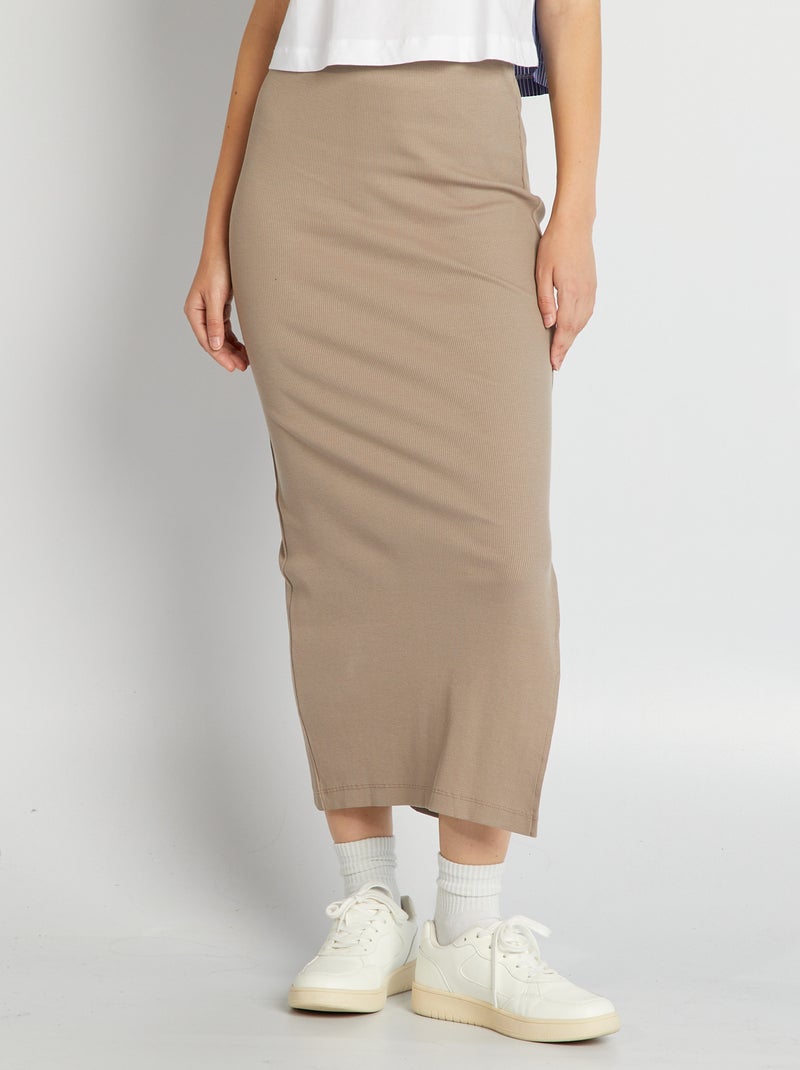 Falda larga de punto de canalé BEIGE - Kiabi
