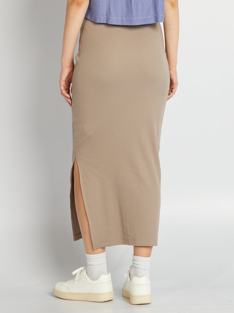 Falda larga de punto de canalé BEIGE - Kiabi