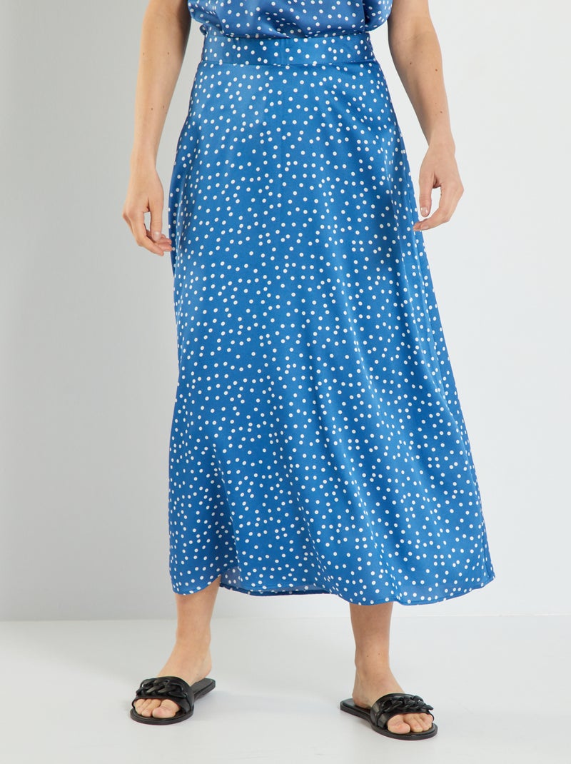 Falda larga de raso AZUL - Kiabi