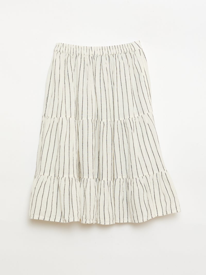 Falda larga de rayas con volantes Blanco - Kiabi