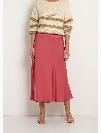 Falda larga de satén acampanada con espalda elástica - Afibel