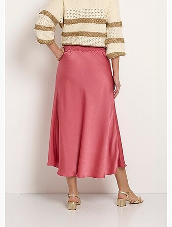 Falda larga de satén acampanada con espalda elástica - Afibel