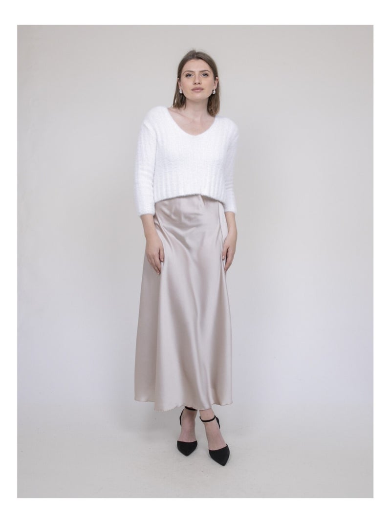 Falda larga de satén XALPA Beige - Kiabi