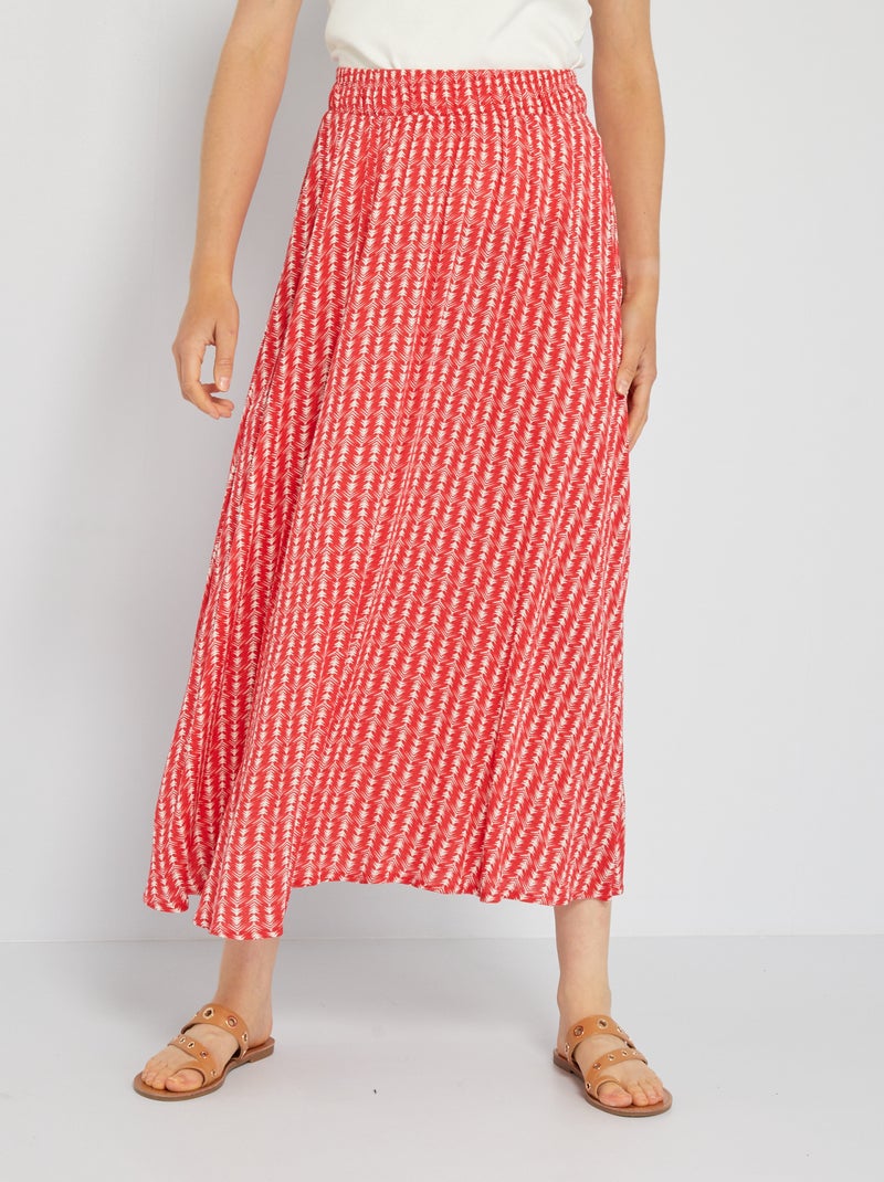Falda larga de tejido gofrado ROJO - Kiabi