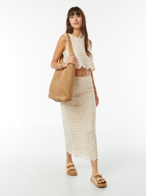 Falda larga de tubo de macramé - Kiabi