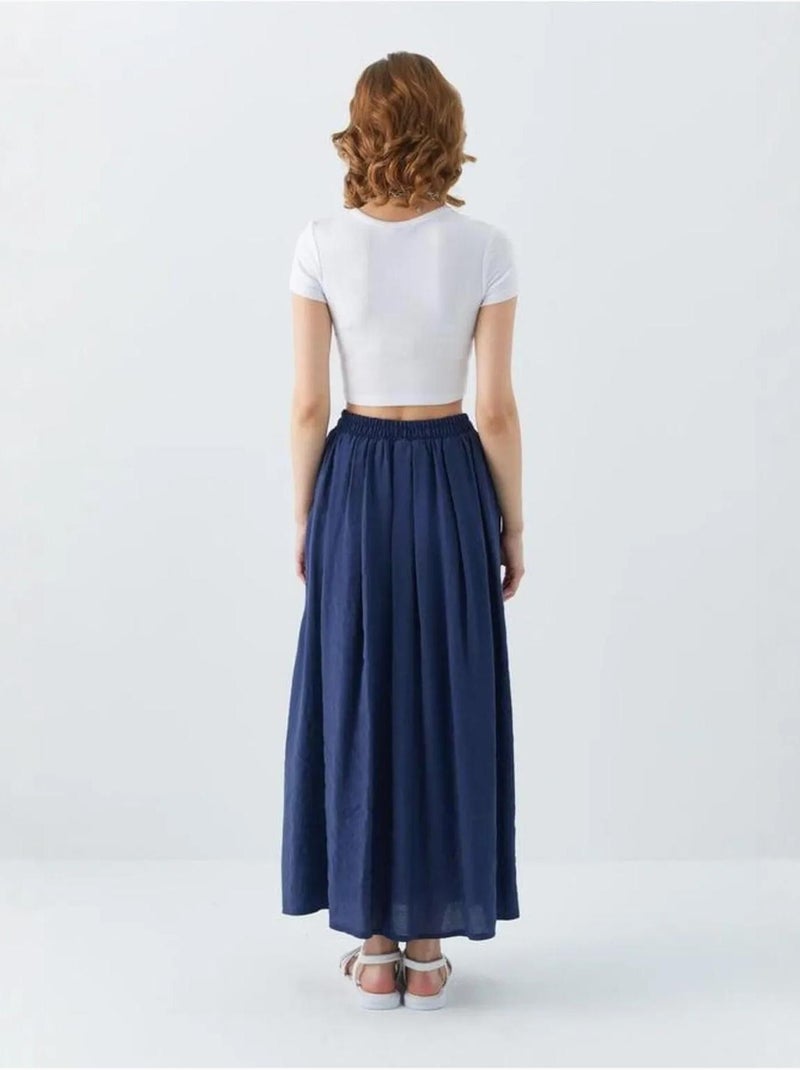 Falda larga de tul con cintura alta y bolsillos mixray Azul marino - Kiabi