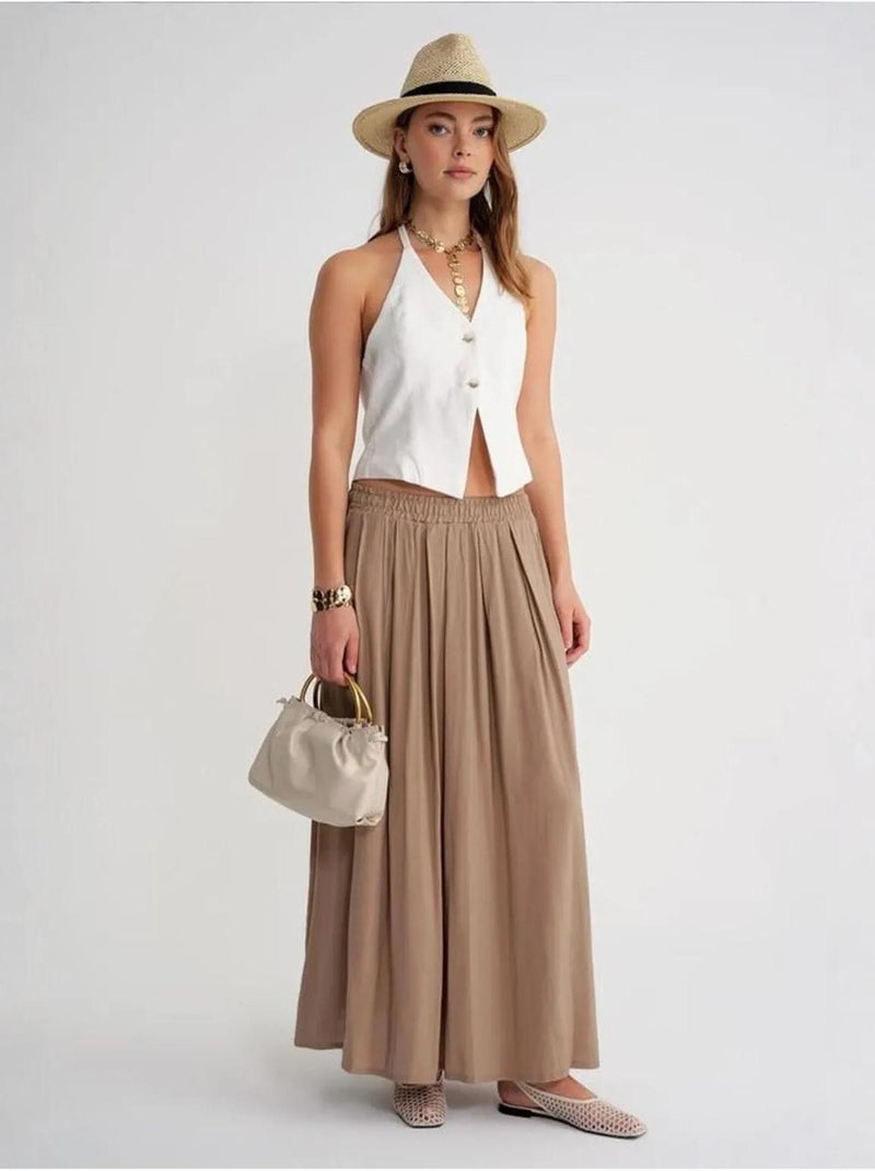 Falda larga de tul con cintura alta y bolsillos mixray Camel - Kiabi