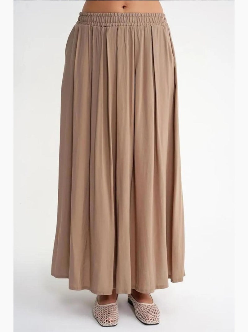 Falda larga de tul con cintura alta y bolsillos mixray Camel - Kiabi