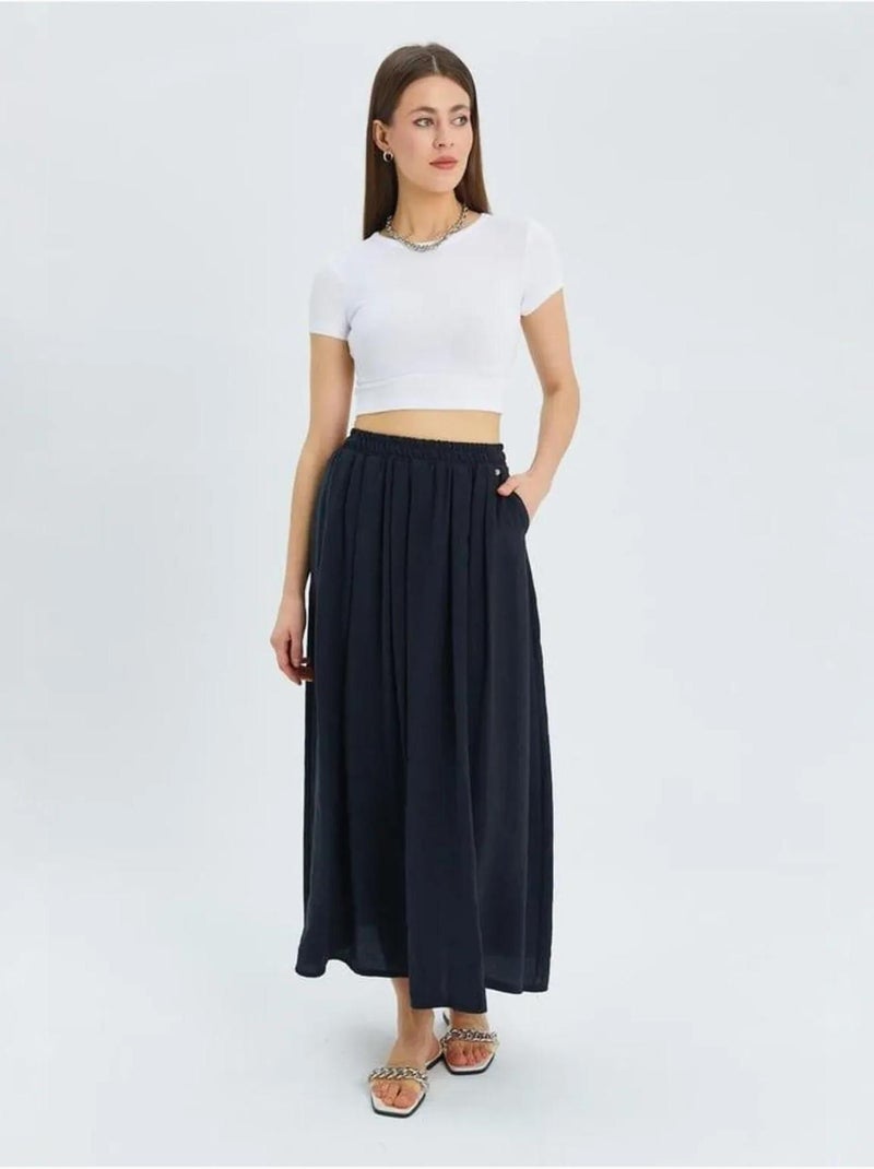 Falda larga de tul con cintura alta y bolsillos mixray Negro - Kiabi