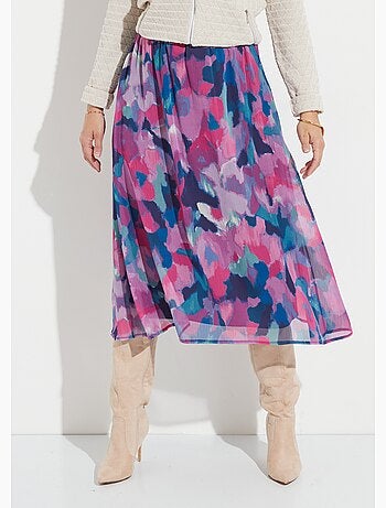 Falda larga de voile estampada con cintura elástica - Afibel