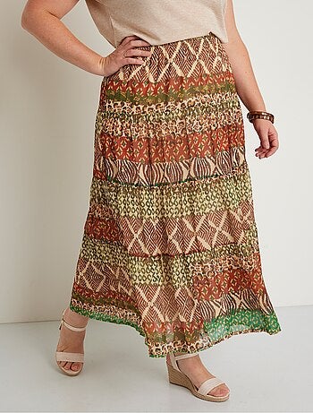 Falda larga de vuelo con velo estampado - Afibel