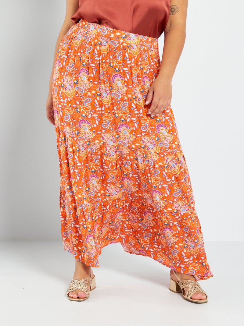 Falda larga estampada con capas NARANJA - Kiabi