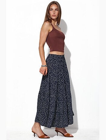 Falda larga floral de talle alto busem