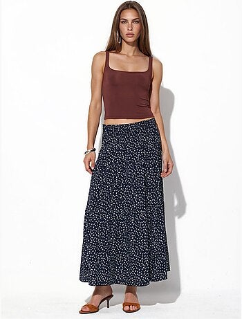 Falda larga floral de talle alto busem