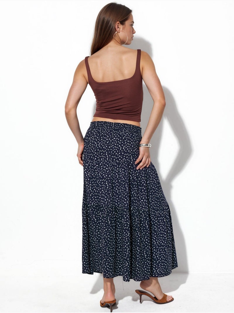 Falda larga floral de talle alto busem Azul laguna - Kiabi