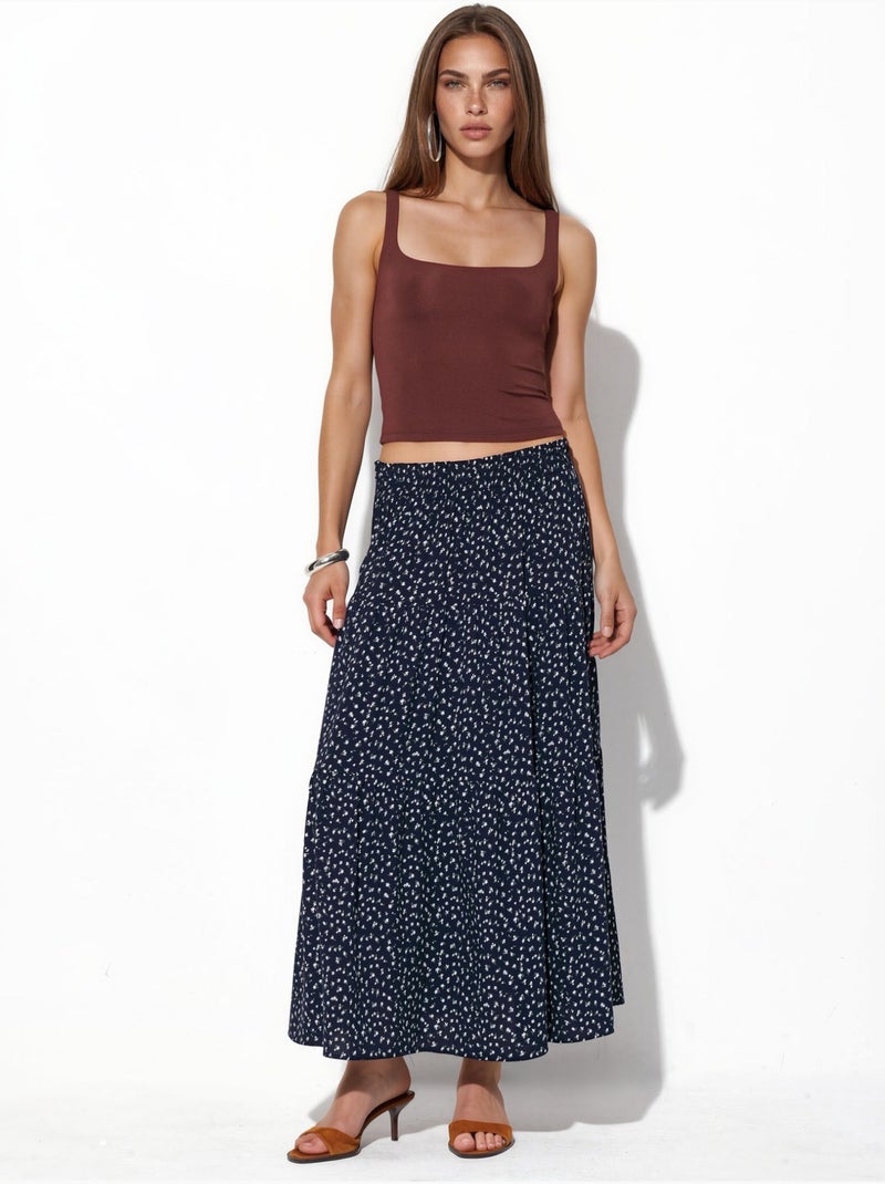 Falda larga floral de talle alto busem Azul laguna - Kiabi