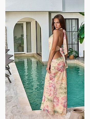 Falda larga floral de tiro bajo