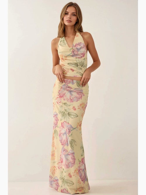 Falda larga floral de tiro bajo - Kiabi