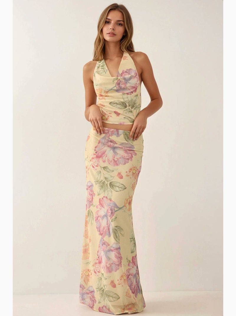 Falda larga floral de tiro bajo Multicolor - Kiabi