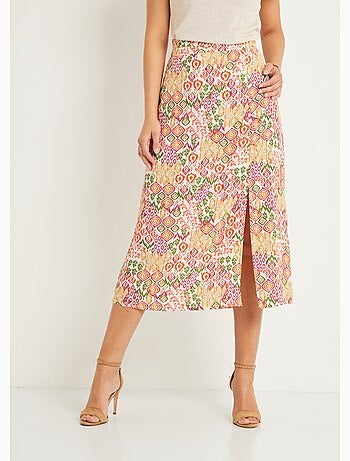 Falda larga fluida estampado étnico - AFIBEL