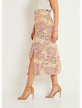 Falda larga fluida estampado étnico - AFIBEL