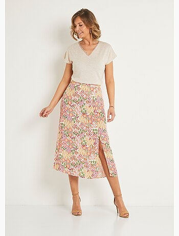 Falda larga fluida estampado étnico - AFIBEL