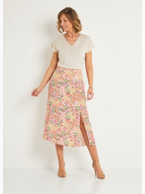 Falda larga fluida estampado étnico - AFIBEL - Kiabi