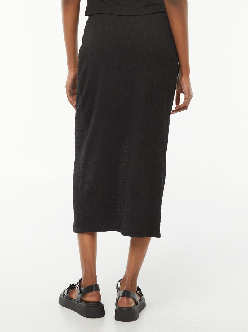 Falda larga lisa de crepé negro - Kiabi