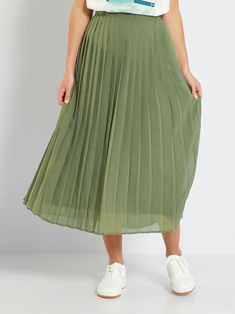 Falda larga plisada verde liquen - Kiabi