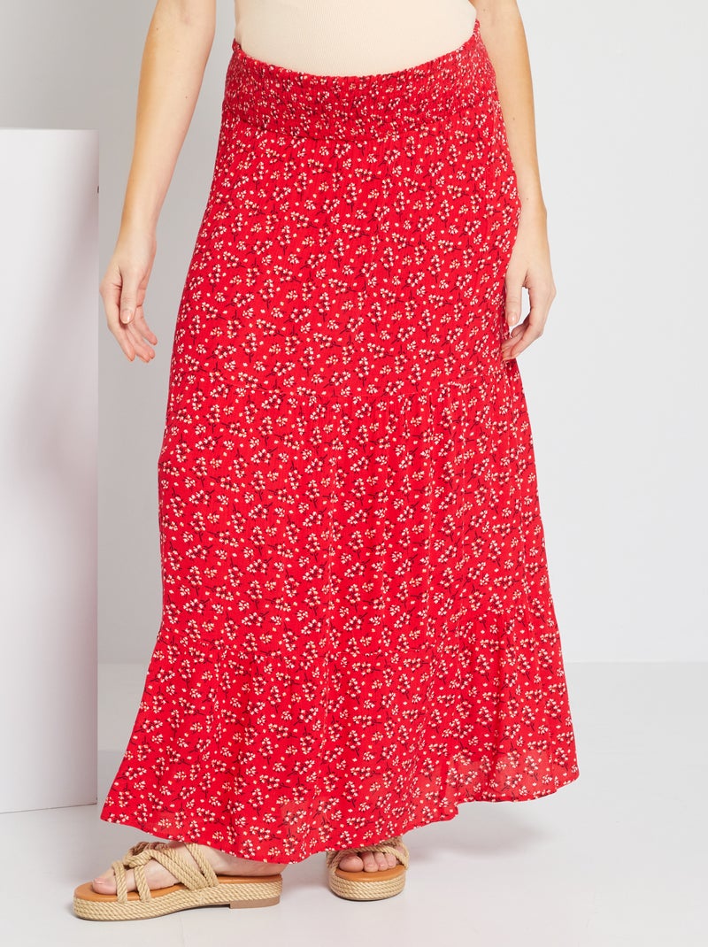 Falda larga premamá flores ROJO - Kiabi