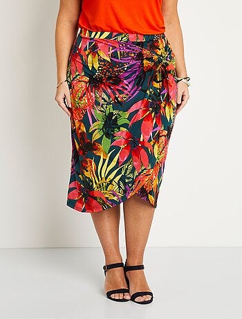 Falda larga recta con estampado exótico - AFIBEL
