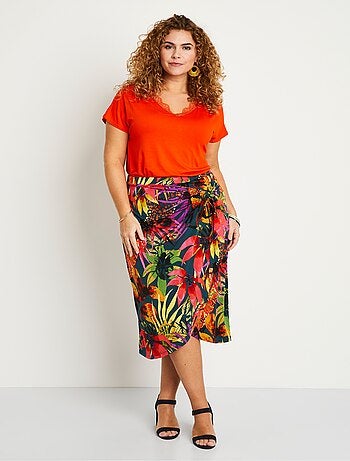 Falda larga recta con estampado exótico - AFIBEL
