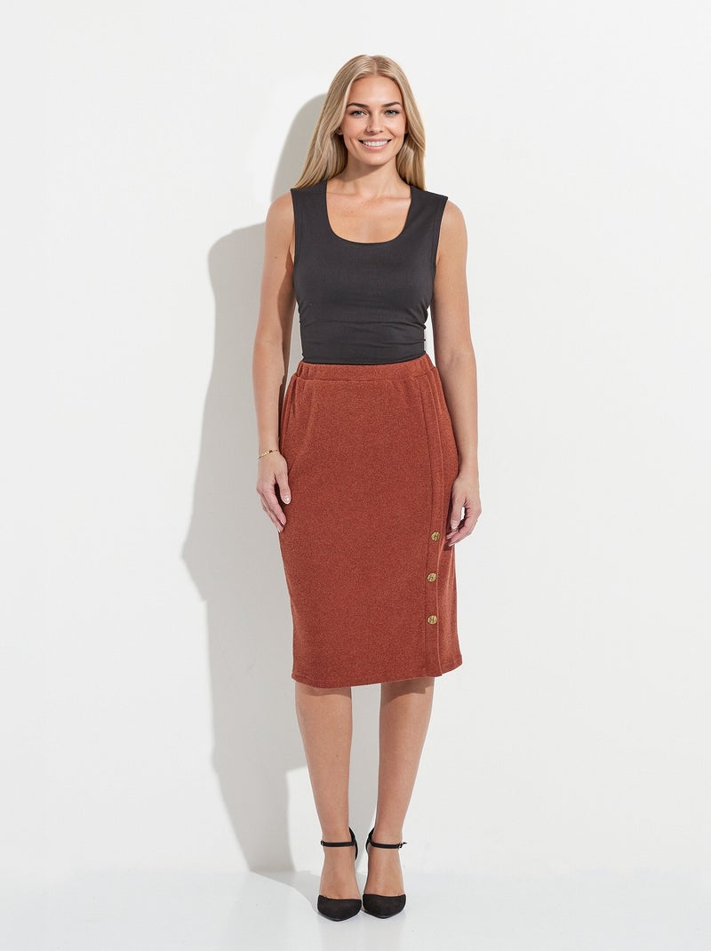 Falda larga recta de malla con botones elegantes - Afibel Camel - Kiabi