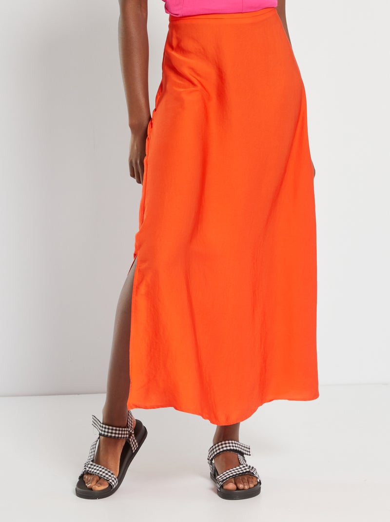 Falda larga satinada NARANJA - Kiabi