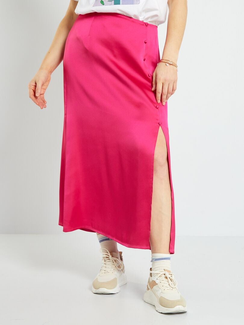 Falda larga satinada rosa indio - Kiabi