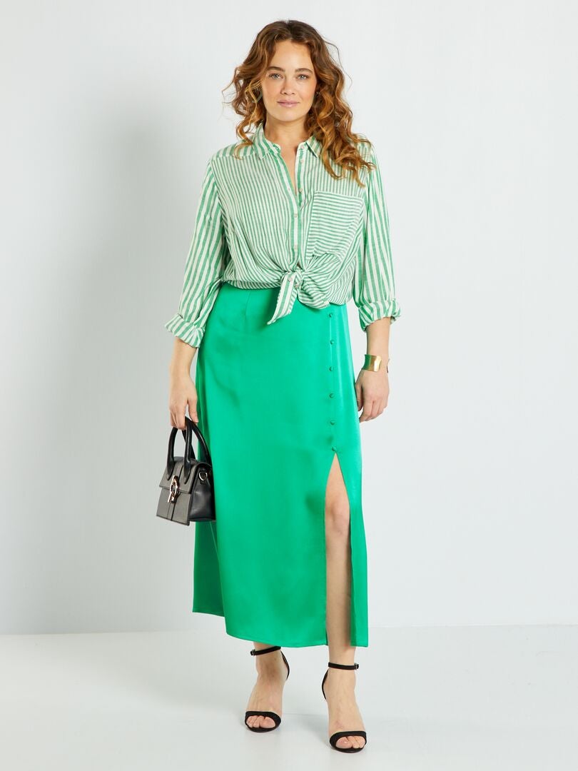 Falda larga satinada Verde - Kiabi