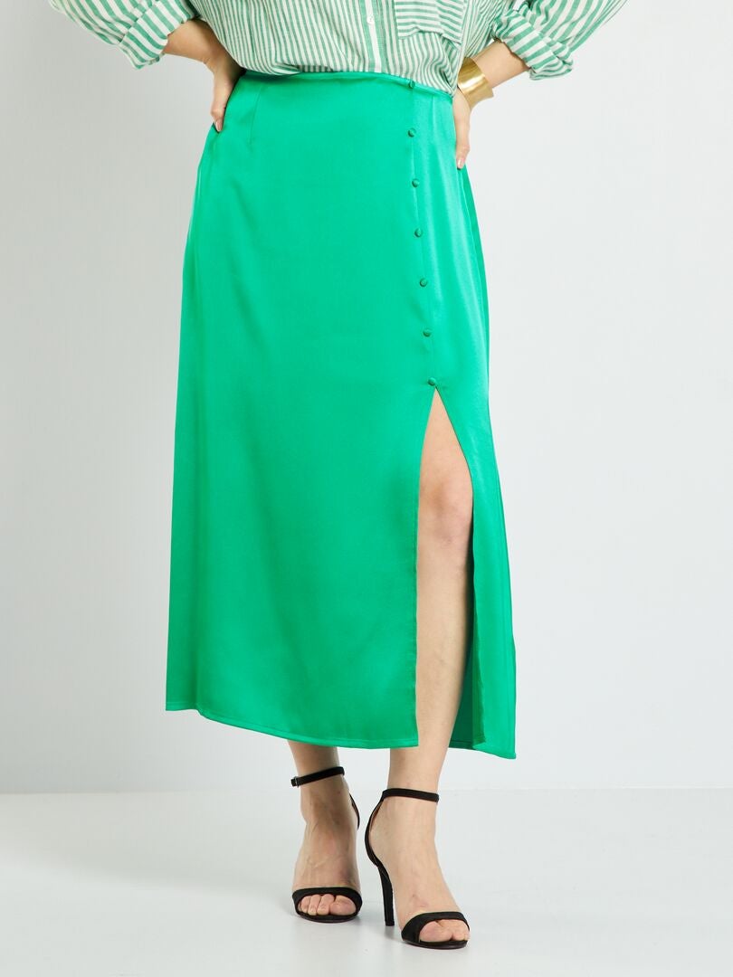 Falda larga satinada Verde - Kiabi