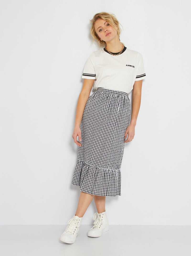 Falda larga vichy NEGRO - Kiabi