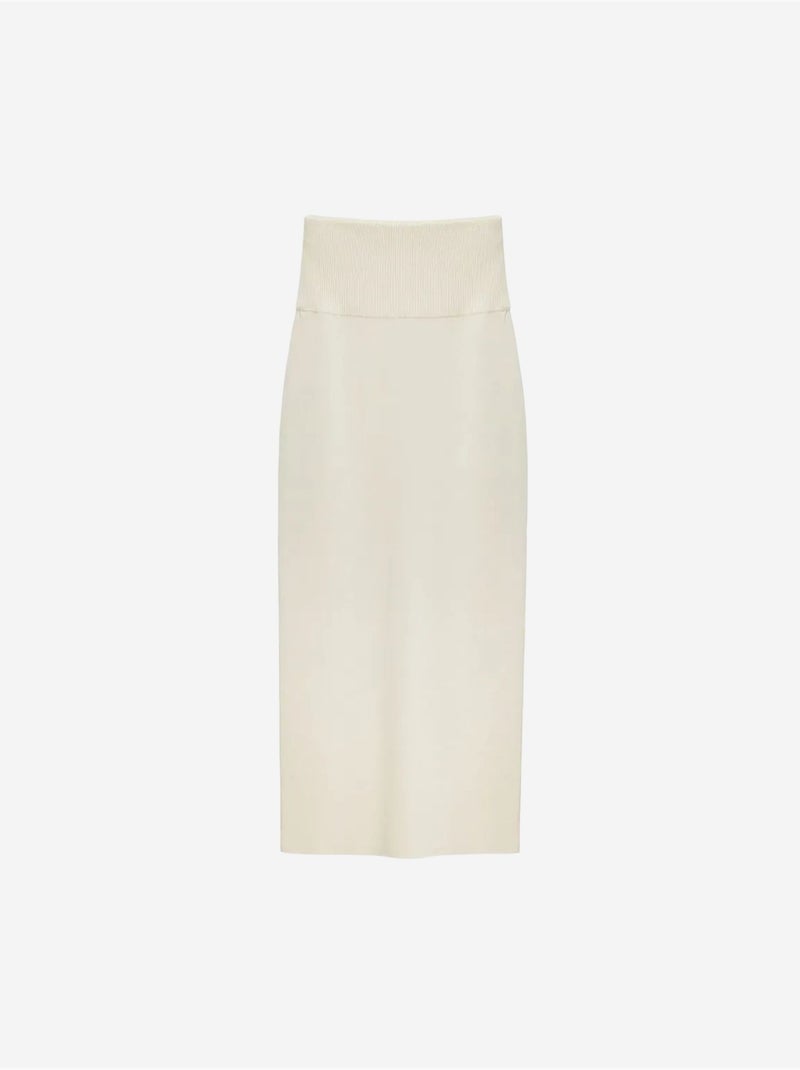 Falda maxi acanalada de cintura alta dilvin Crema - Kiabi